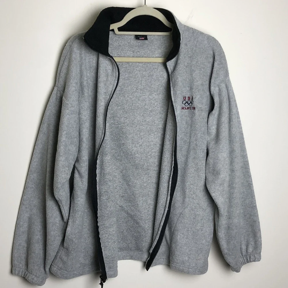 Olympics Jacket Mens Large 2008 Beijing Olympics Team USA Fleece Full Zip Gray